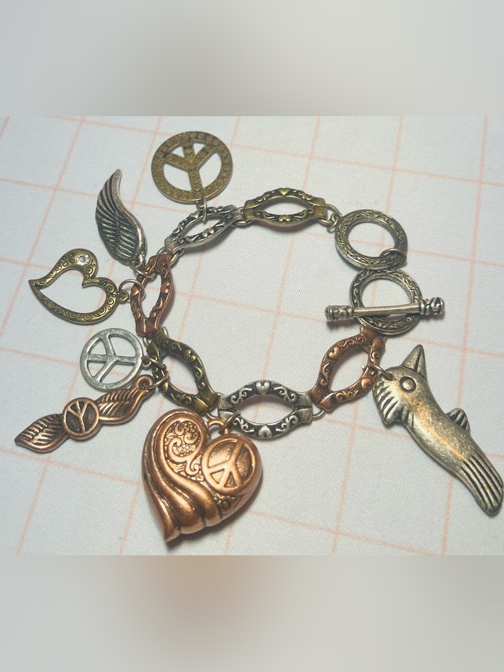 Mixed Metal Chunky Charm Bracelet